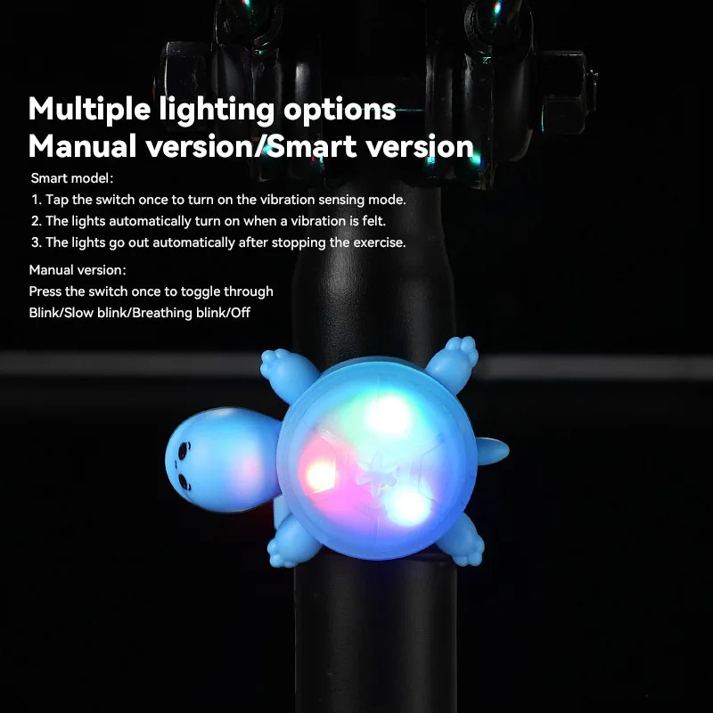 لطيف السلحفاة ضوء الدراجات تحذير الذيل ضوء الإبداعية ذكي الاستشعار سطوع الذيل في الهواء الطلق الدراجات الذيل مضيئة المعدات #5