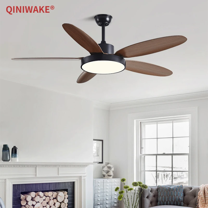 QINIWAKE 46/56 Inch 5 Blades Ceiling Fan Tri-Color Light ABS Blades Quiet Motor 6 Speed Adjustable for Bedroom and Living Room