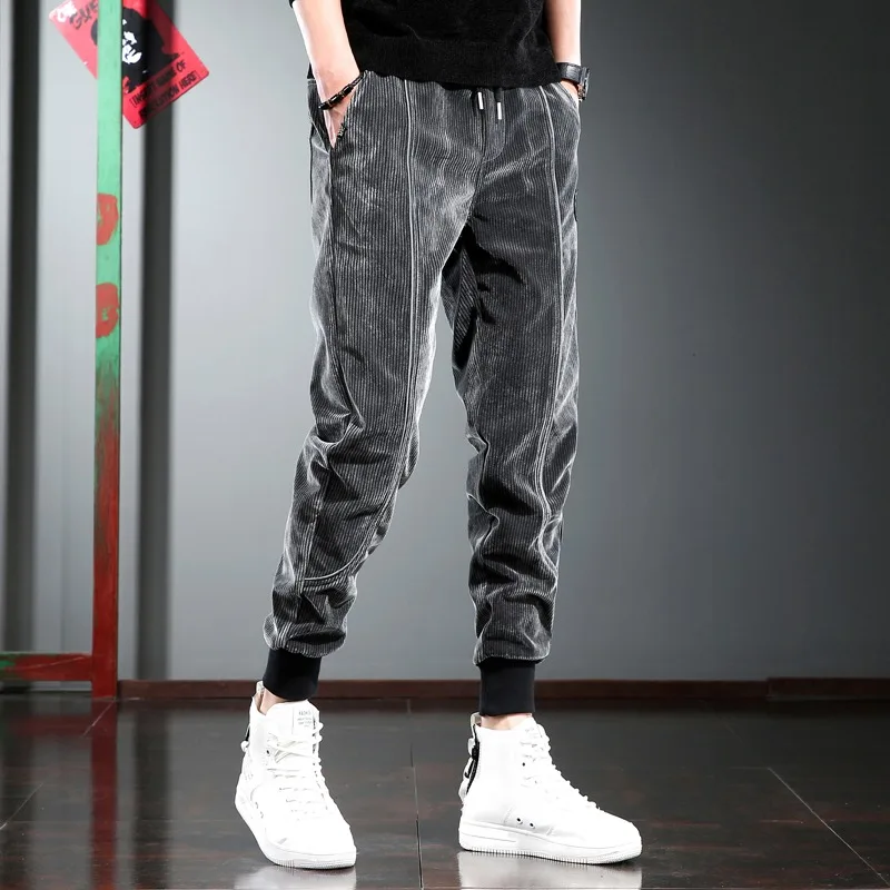 

Autumn Fashion Corduroy Pants Men Streetwear Casual Joggers Trousers Korean Style Elastic Waist Drawstring Pencil Pants