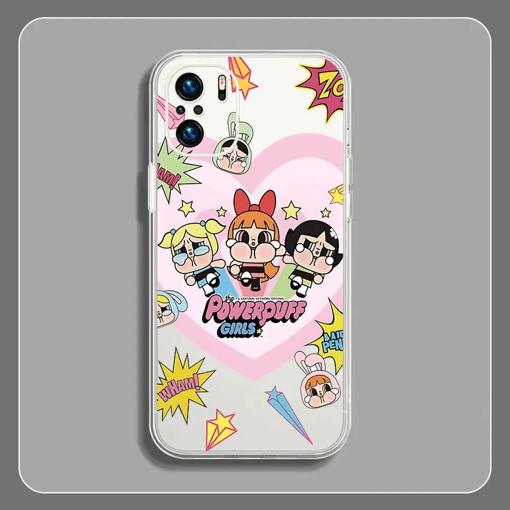 

Cartoon P-Powerpuffser-Girls Phone Case For Xiaomi 11 Redmi Note 11 5G 8T 9A 9 10T Note8Pro Note9 12SUltra Transparent Case