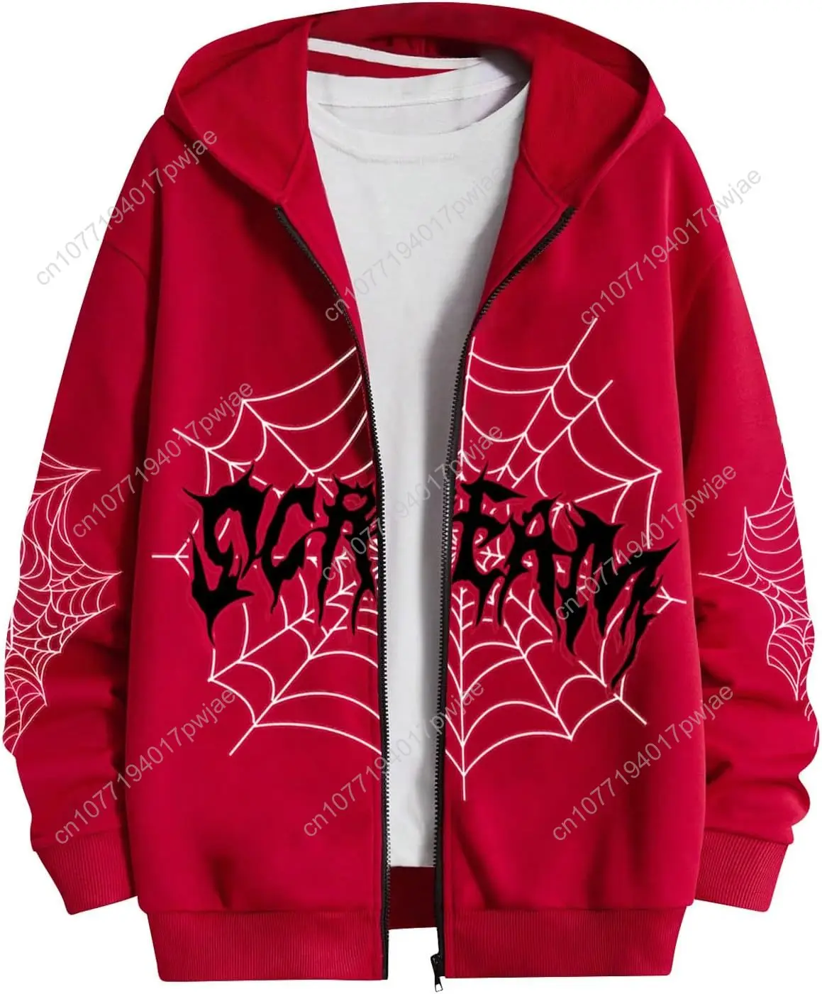 

SHENHE Men's Zip Up Graphic Spiderweb Print Long Sleeve Goth Hoodie Sweatshirt Jacket