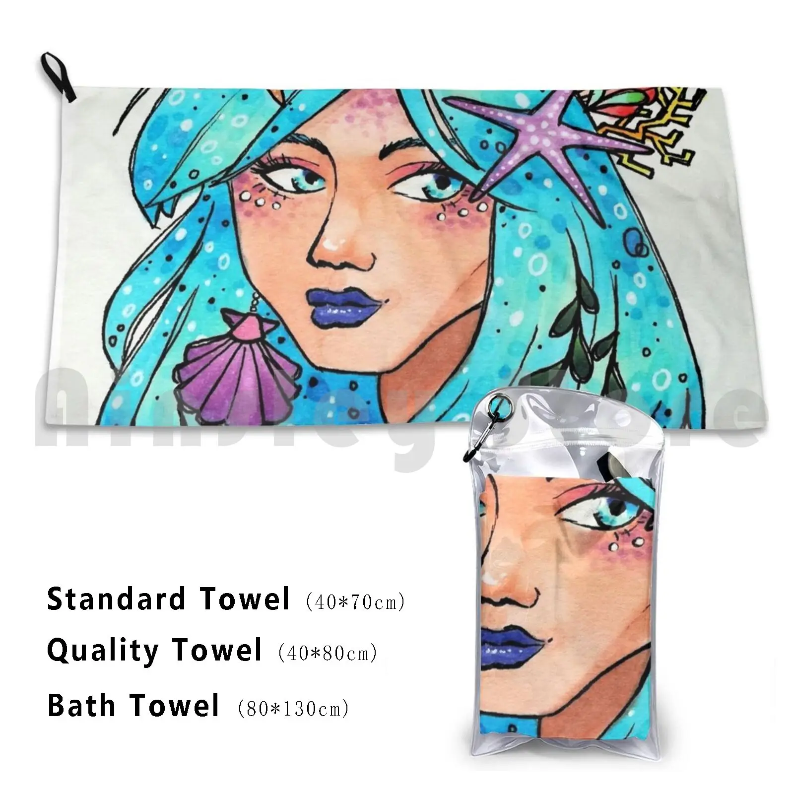Toalla de baño Ocean Vibes, cojín de playa, agua, océano, mar, sirena, retrato de niñas, marcador Copic, lindo océano