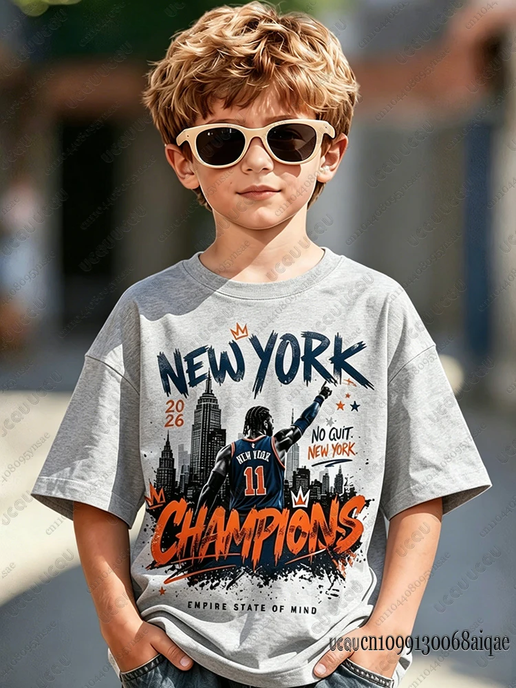 Jalen Brunson 2026 New York Champion Knicks Basketball Tshirt For Adult/Kids Summer Pure Cotton Short Sleeve Kid Basketball Tees