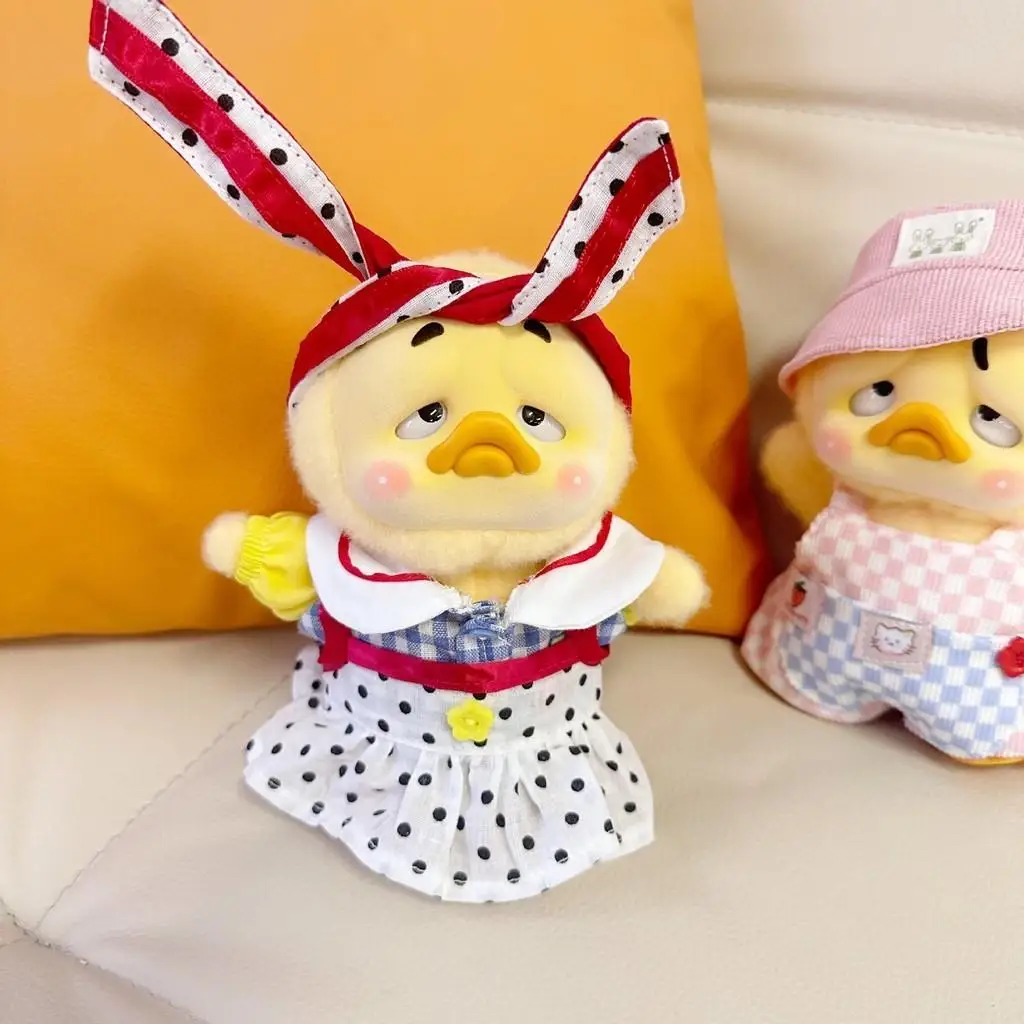 

[Clothes only] For 15cm Upset Duck Annoying duck Plush Doll clothes Blue and White Grid Suspender Skirt set