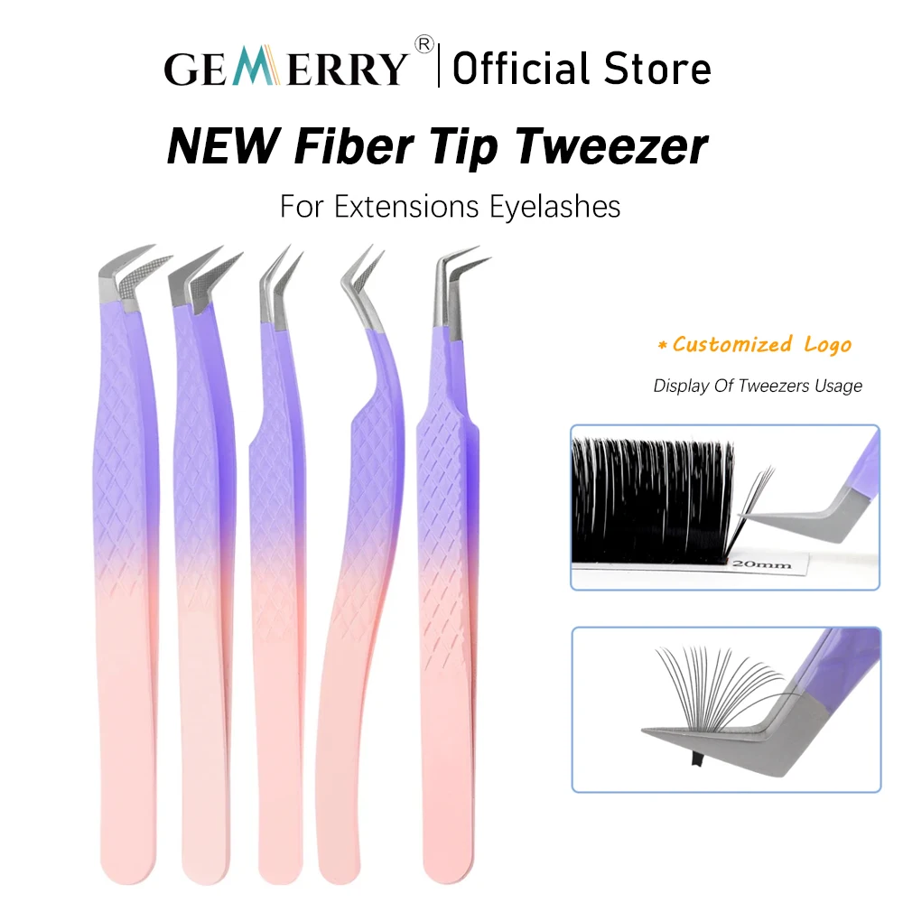 GEMERRY Eyelash Extension Fiber Tip Tweezers Purple Gradient Stainless Steel Professional High Precision Tweezer for Volume Fans