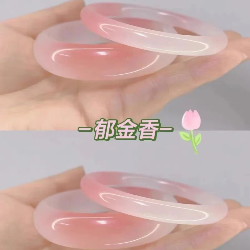 

Tulip Light Pink Ice Chalcedony Bracelet Women's Flat Round Quartz Rock Jade Bracelet