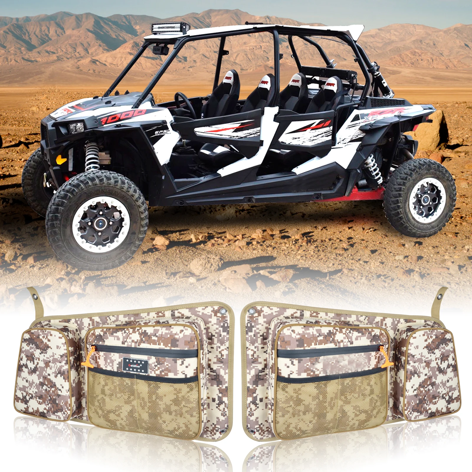 

UTV Rear Door Bags Passenger and Driver Side Storage Bag Set with Knee Pad For Polaris RZR 4 900 XP4 1000 4 Door Turbo 2014-2020