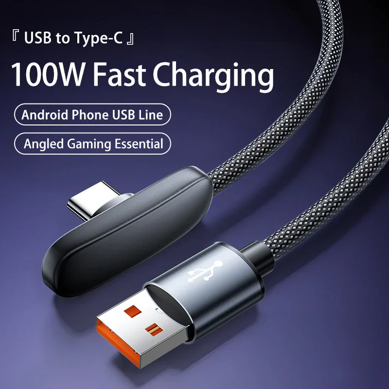 100W Cable 10A USB C Type C Fast Charging Cable Right Angle 90° Data Cord Cell Phone Fast Charging Data Cable for Samsung MI