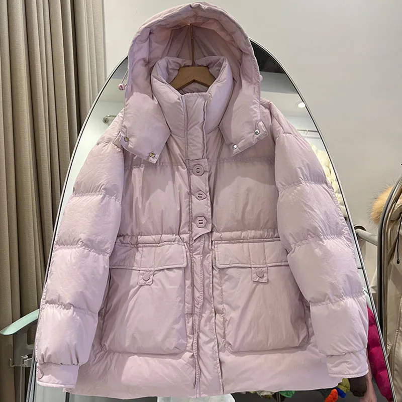 Cappotto da donna con temperamento con cappuccio da donna 2025 Nuovo piumino invernale addensato Piumino d'anatra bianco Piumini da donna tinta unita H557