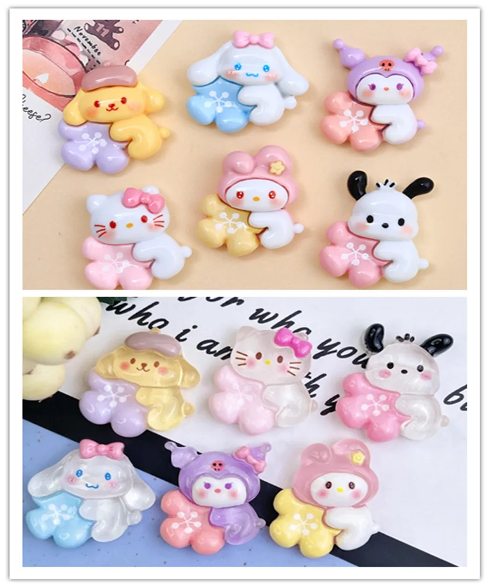 100pcs Cartoon cherry Sanrio Resin Accessories Hello Kitty Resin Flatback Cabochon Kawaii Room Decor Materials