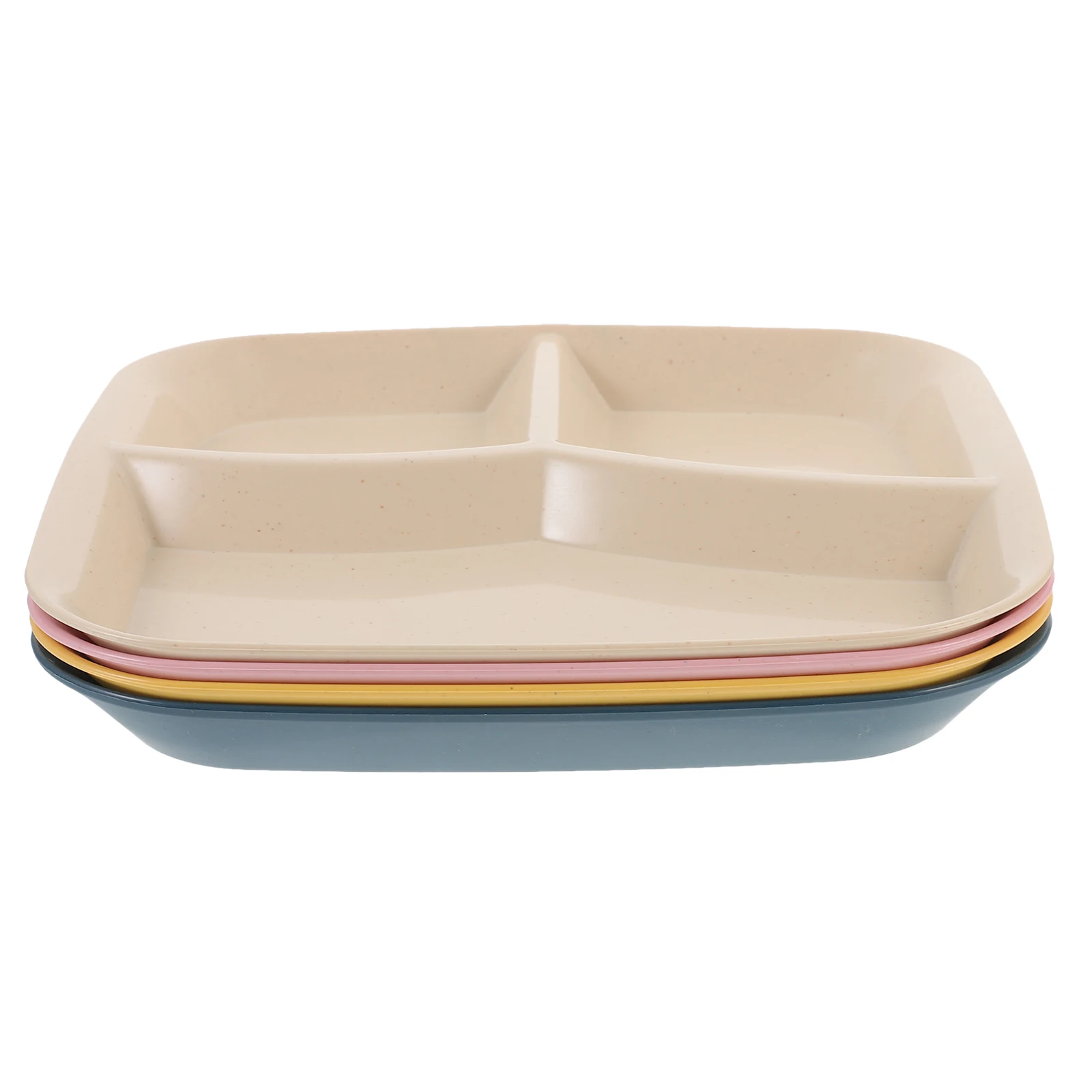 

4 Pcs Three-point Grid Dish Divided Serving Food Plate Dinner Plates Compartment Reusable Portion Control Pp Household