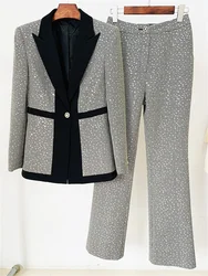 Blazer à manches longues à paillettes avec pantalon évasé long pour femme, olympiques formels, olympiques slim à la mode, ensemble trempé, printemps, automne, 2 pièces