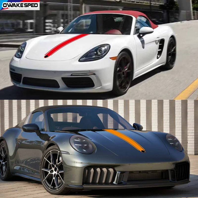 Car Hood Bonnet Stripes Auto Engine Cover Decor Sticker Racing Sport Decal For Porsche 911 Cayman Boxster 718-Carrera-S GT3 RS