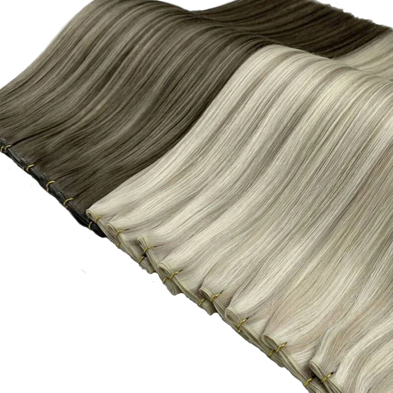 Straight Genius Weft Human Hair Extensions Highlight Blonde Color Bundles High Quality Virgin Hair Weaving Extension Thick End
