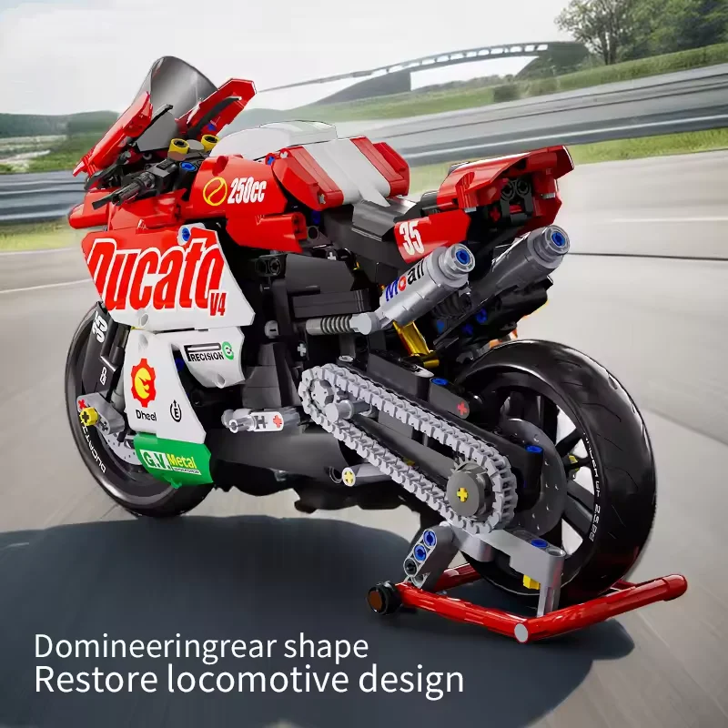 1:10 مقياس الأحمر المتسابق دراجة نارية اللبنات مجموعات 800 + قطع DIY MOC الطوب هدايا للأطفال الكبار الفتيان نموذج دراجة نارية اللعب