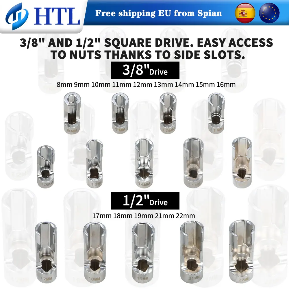 14-teiliges 5-Punkt-Flanschmutter-Steckschlüssel-Set 3/8" 1/2" Antrieb 8-22mm Kraftstoffleitung Injektor-Schlüssel für Temperatursensor Auto-Reparaturwerkzeug – Detail 6