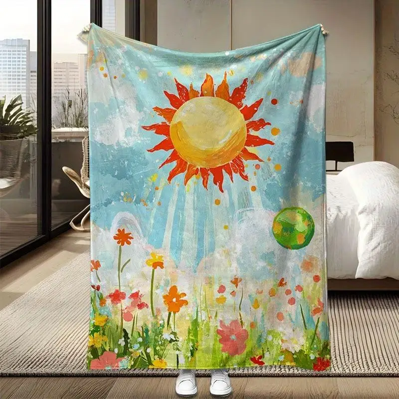 Bright sunlight floral patterns Blanket Sofa Bed Travel Camping Living Room Office Conditioning Blanket for All Seasons Gifts