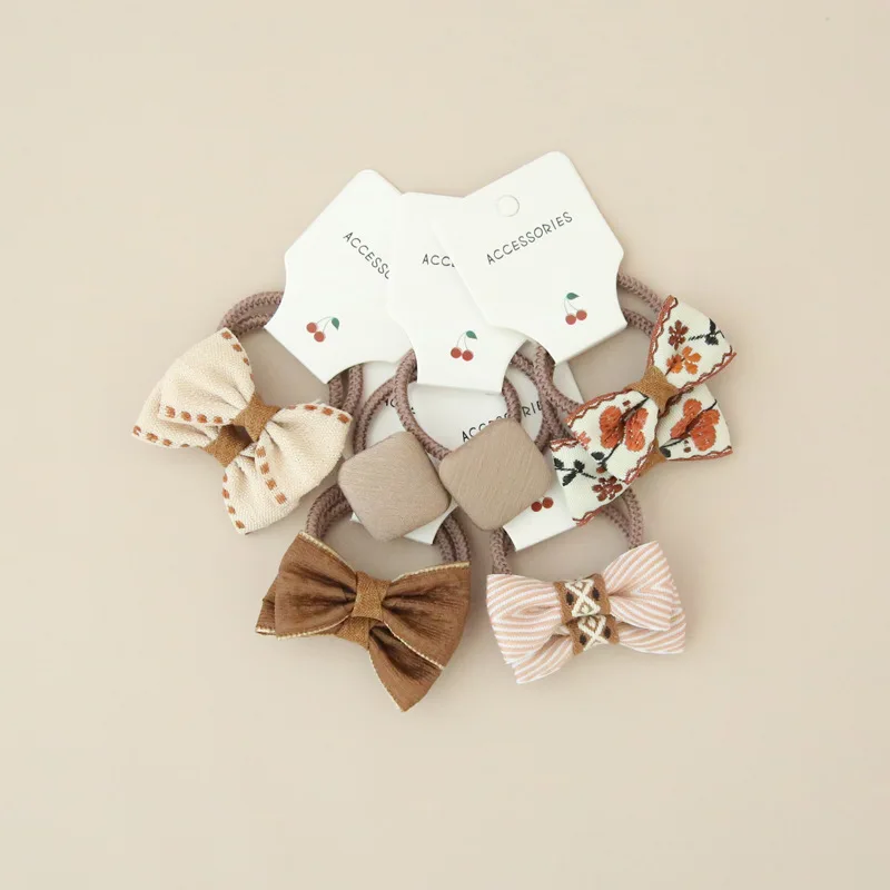 

10pcs Cute Girls Bow Hair Ties Lattice Flower Pink Kids Hair Tie Rubber Elastic Band Children Headwear Head Accessories