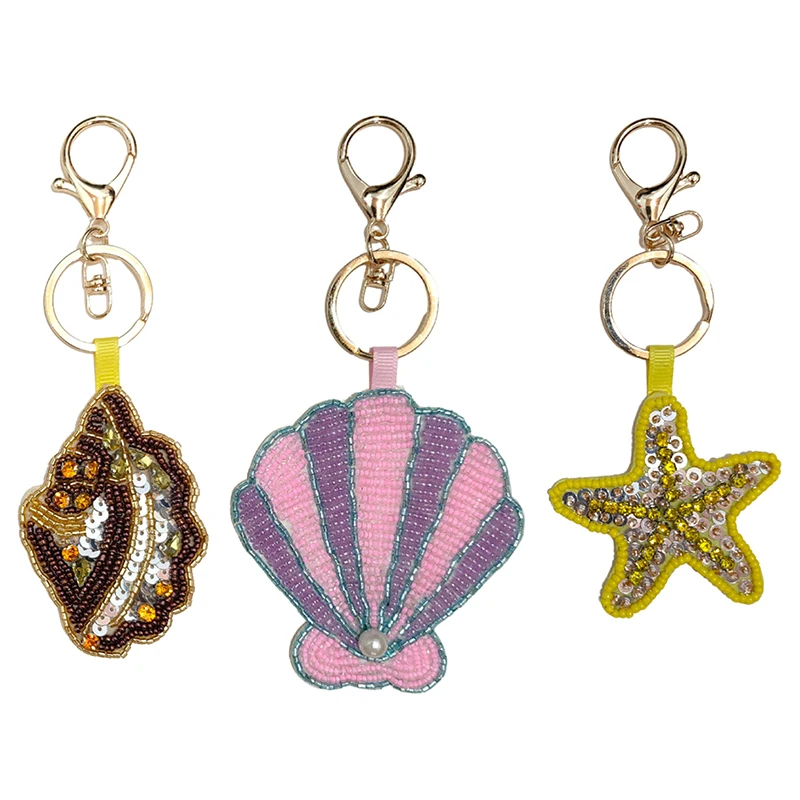 Beaded Patch Sequin Rhinestones Crab Starfish Seashell Conch Keychain For Embellishing Bag Charm Decor