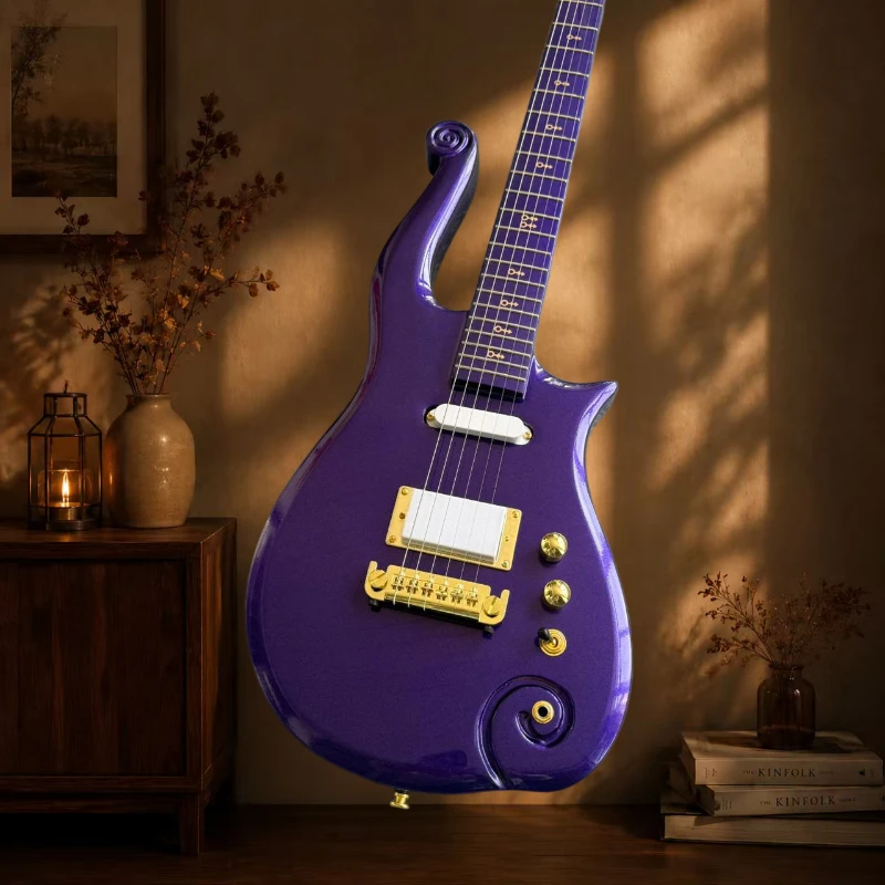 High Gloss Purple Peach Blossom Electric Guitar Heart Body Cloud Shaped Spiral Winding Pattern Beginning Beginner Free Delivery