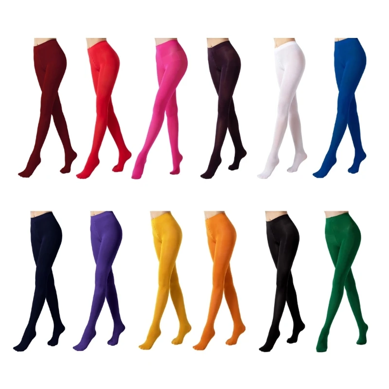 

E15F Women's 70D Semi Opaque Tights High Waist Solid Color Footed Pantyhose Soft Stretch Pantyhose Halloween Cosplay Costumes
