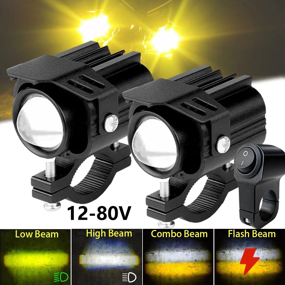 

Дополнительные фонари для мотоциклов, фары, прожекторы 12-80 в, белые/желтые, дальние фары, вспомогательные Противотуманные фары для мотоциклов ATV