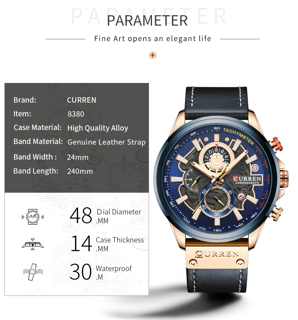 CURREN Uhr für Männer Top Marke Luxus Lederband Quarz Wasserdichte Armbanduhr Mode Lässig Sport Uhr Business Datum Uhr – Detail 4