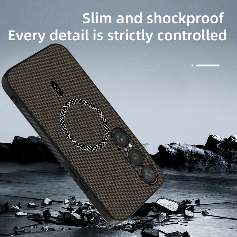 For Sony Xperia 1 VII 5 III Case for Magsafe Magnetic Pu Leather Texture Anti-Slip Shockproof Hard Phone Cover for Xperia 1 VI view 4