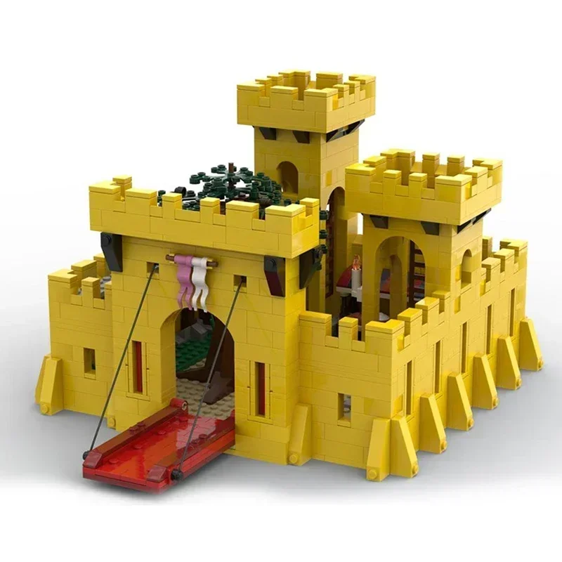 Bloques de construcción Moc, castillo amarillo clásico, modelo Modular, bloque de tecnología, vista de calle de ciudad, montaje de bloques, juguete de regalo de vacaciones