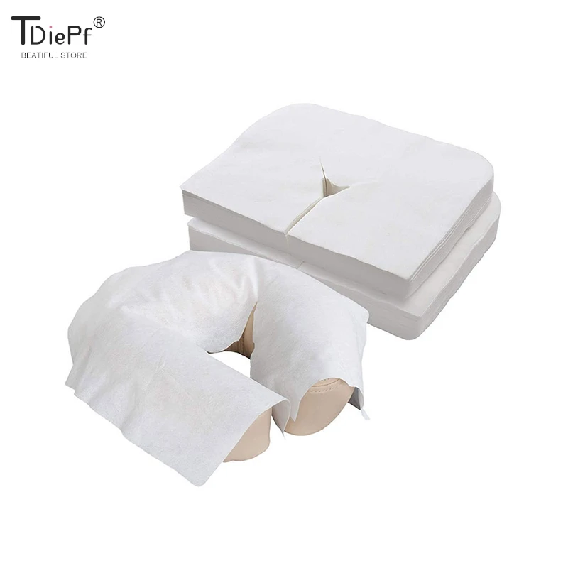 10pcs Headrest Covers Fitted Disposable Massage Face Hole Towel Pillow Covers White Color U-Shaped Pillowcase Elastic Non-Woven