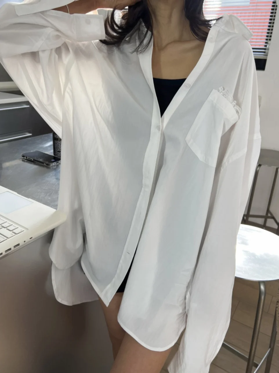 

Женский шикарный воротник с кружевной отделкой, свободный ленивый топ для похудения, простой топ для поездок на работу, длинный све