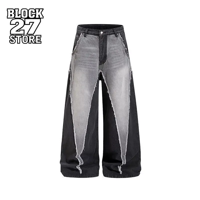 

Y2K Streetwear High Street Trendy Men Women Colorblock Jeans Loose Casual Pants Retro Gothic Denim Jeans Harajuku Hip Hop Unisex