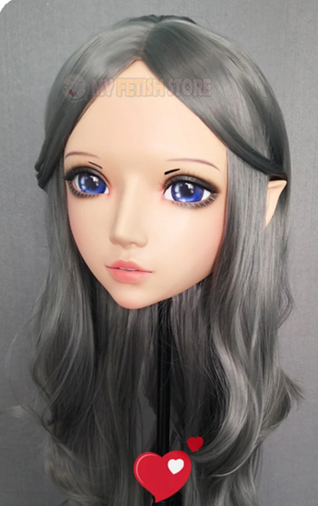 (Er-05)Female Sweet Girl Resin Half Head Kigurumi BJD Eyes Crossdress Cosplay Japanese Anime Role Lolita Mask With Fairy Ear