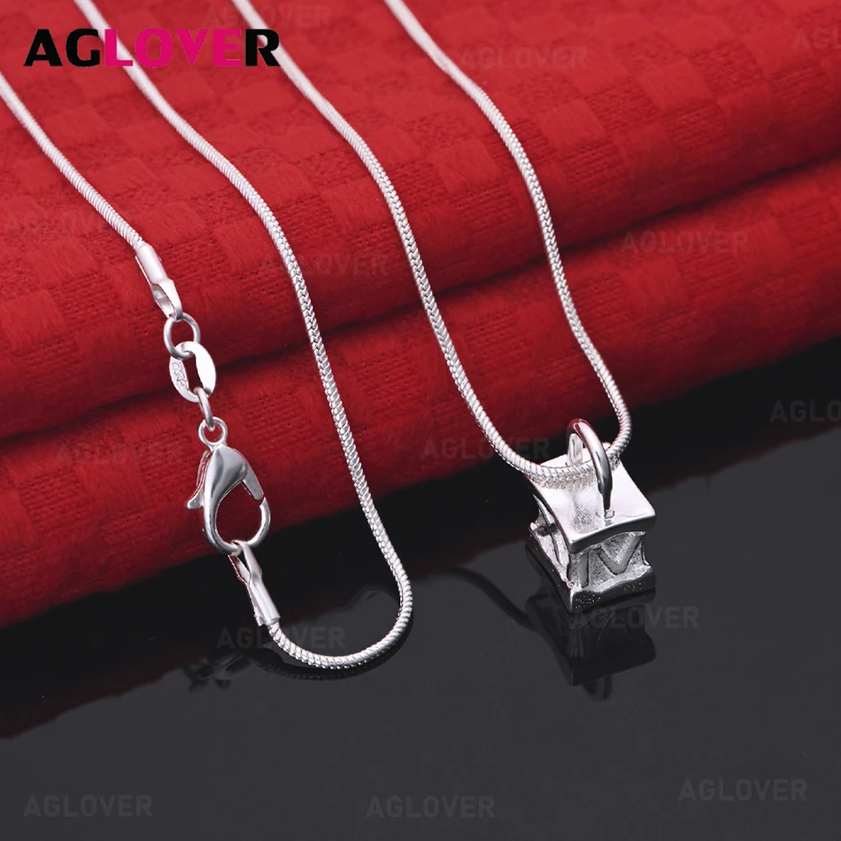 AGLOVER 925 Sterling Silver Square Lock Roman Numeral Pendant Necklace Women's Exquisite and Cute Wedding Jewelry
