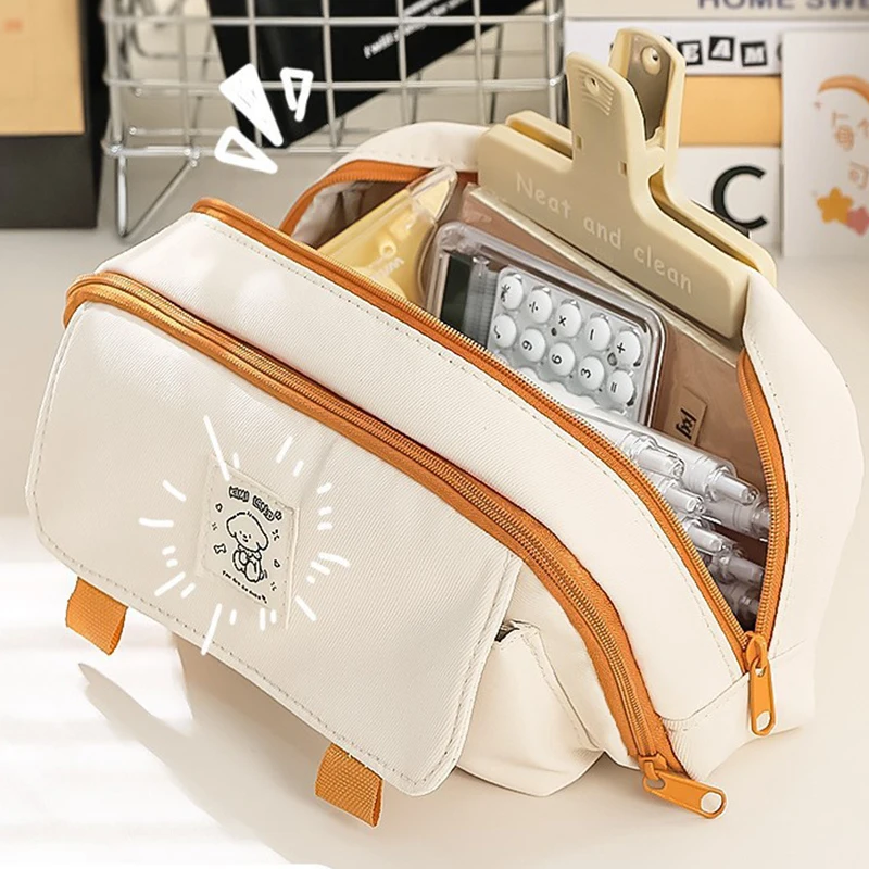 Cute Large Capacity Pencil Case Multifunctional Stationery Storage Bag Simple Dog Pencil Case Fashion Multi Layer Pencil Bag