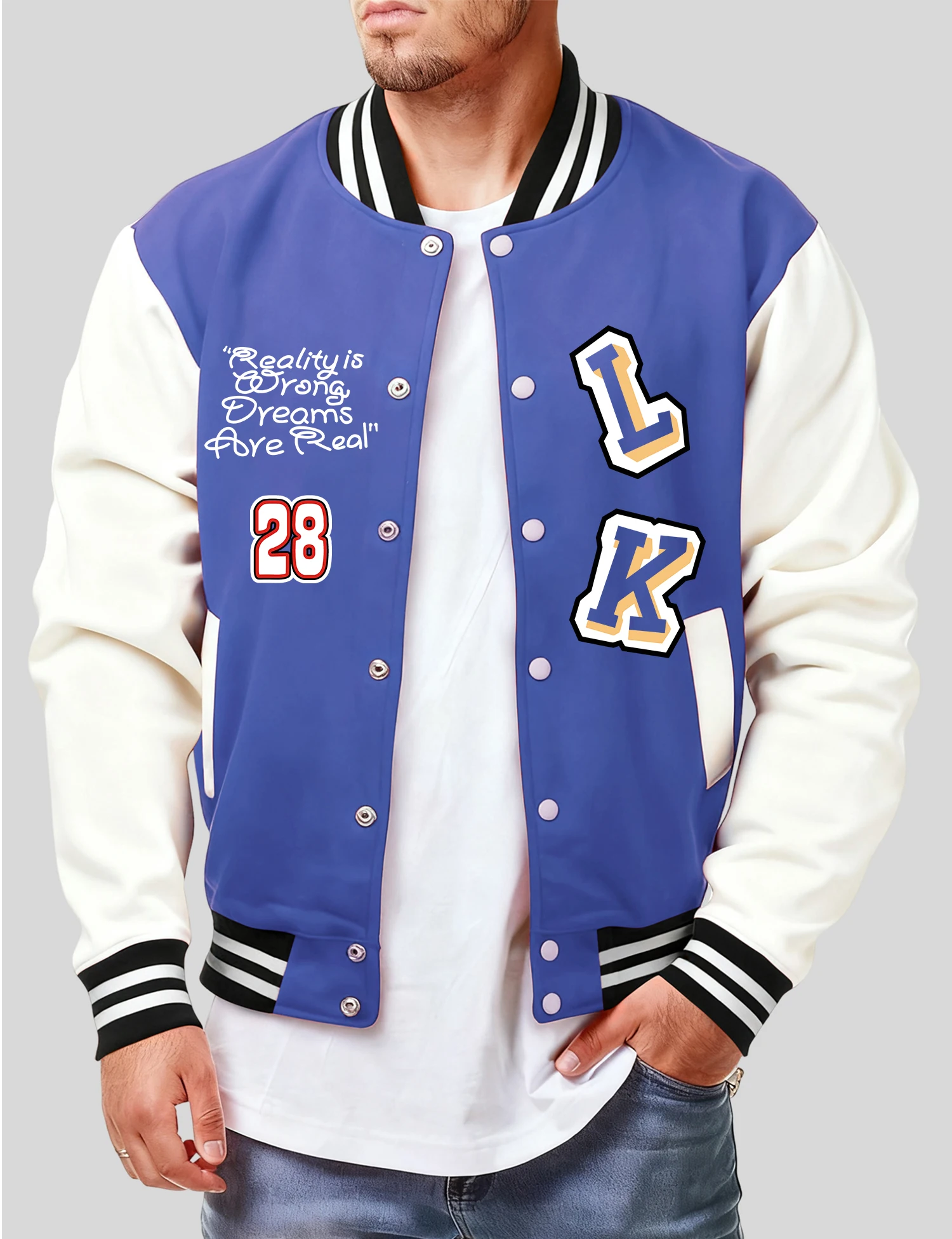 

Number 28 And Letter L K Print Male Baseball Jersey Hip Hop Fleece Streetwear Autumn Casual Streetwear Men Jackets