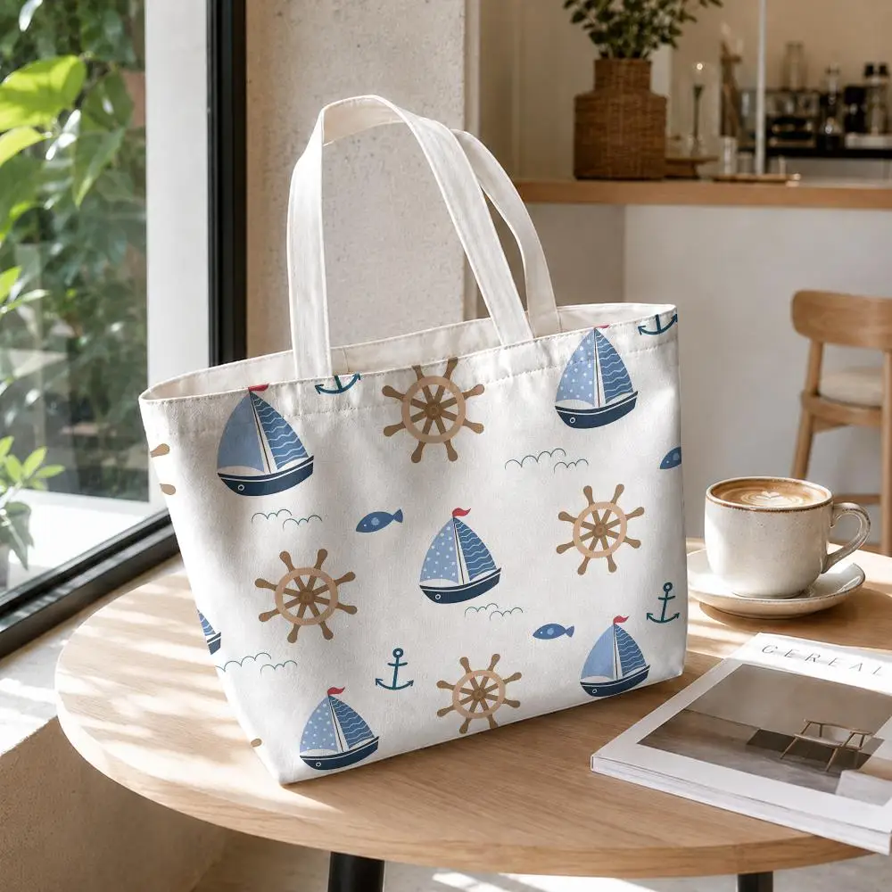 Rudder Anchor Animals Storage Bags Canvas Double-Sided Print Set 2PC Makeup Pouch Set with Zipper for Picnic Travel