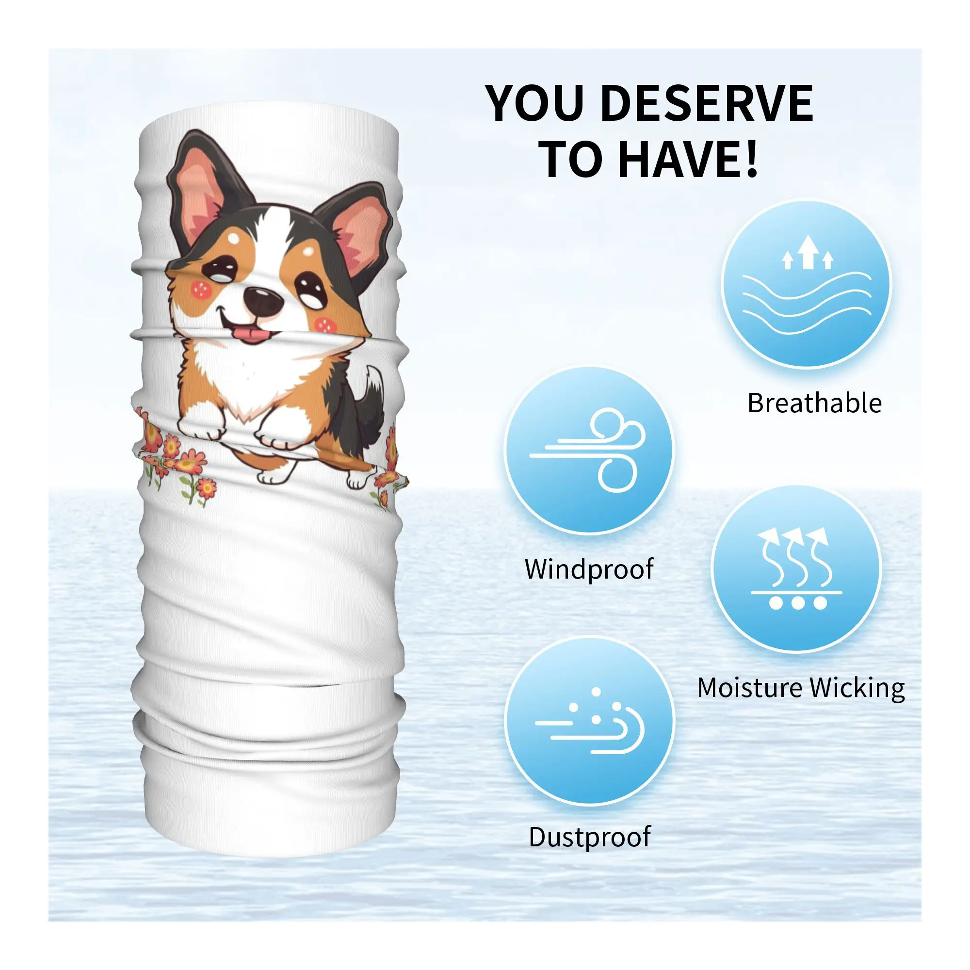 Kawaii Tricolor Corgi في الحديقة باندانا غطاء الرقبة المطبوعة التفاف وشاح متعدد الاستخدام أغطية الرأس تشغيل للجنسين الكبار يندبروف