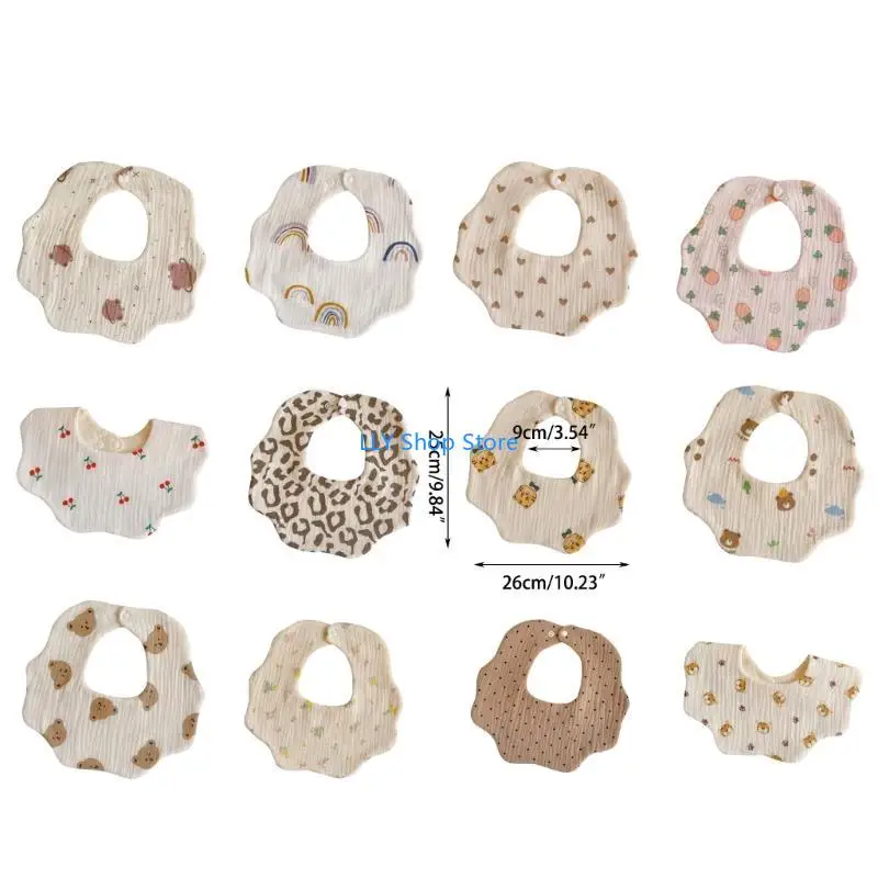 ملابس تجشؤ للأطفال من T8UD صدريات قطنية مطبوعة بشكل لطيف لحديثي الولادة مريلة قابلة للتعديل مريحة