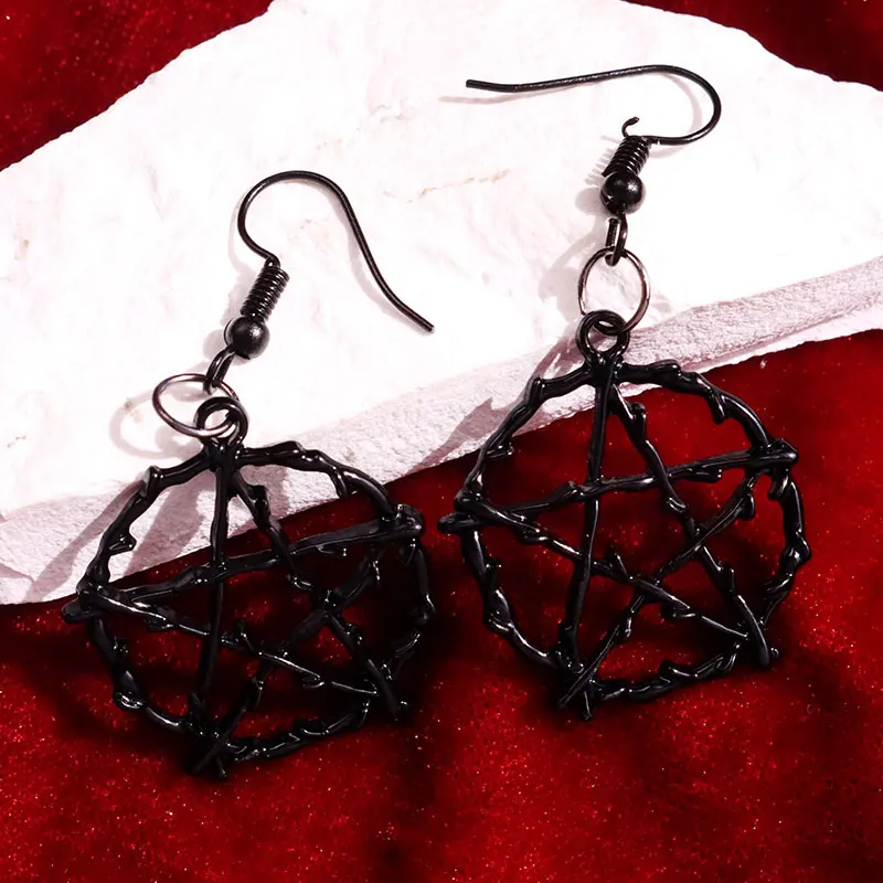 Gothic Pentagon Thorns Metal Star Drop Earring Dangle Harajuku  Unique Halloween Five-pointed Star Y2K Jewelry Gift 2023 NEW INS