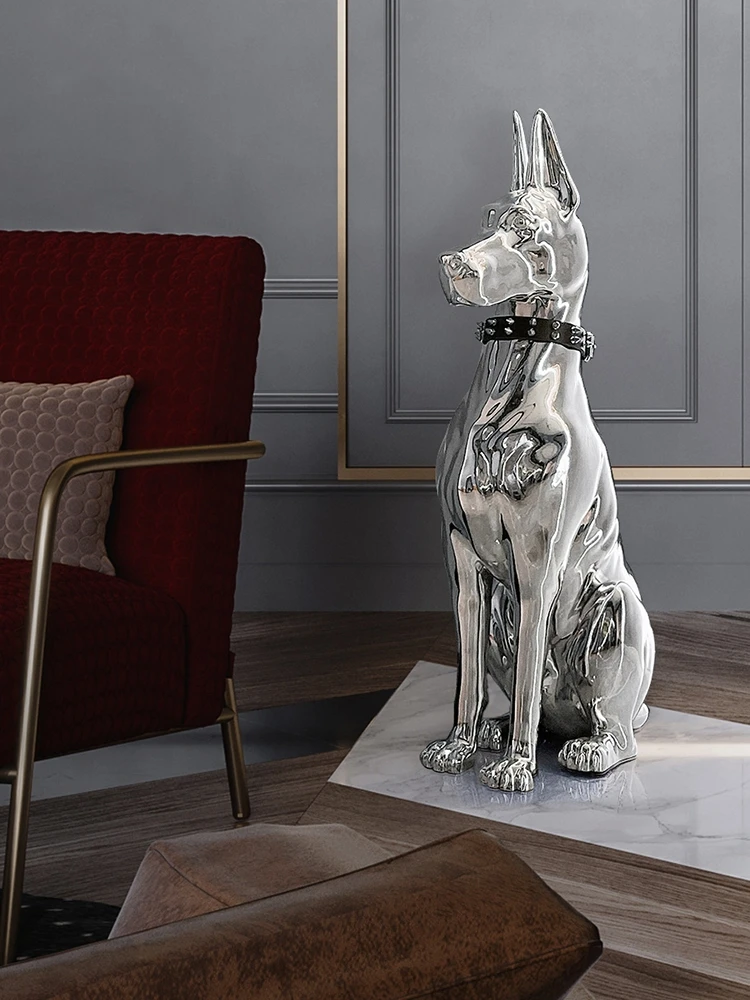 Imagem -03 - Estátua de Cachorro Galvanizada para Decoração Ornamento Criativo para Sala de Estar Grande Decoração de Piso Escultura em Estilo Nórdico 75cm