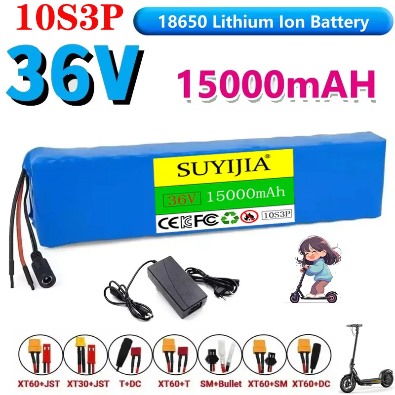 Batterie Au Lithium Rechargeable 10S3P 36V 15Ah 18650, 0-500W, Pour Vélo Électrique Modifié, Scooter, Véhicule Avec BMS