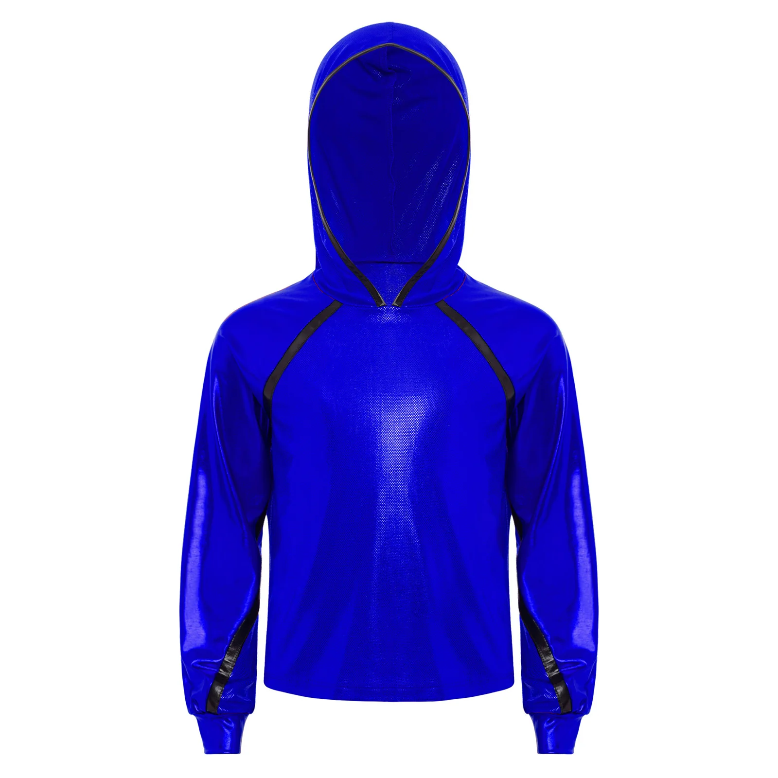

Kids Girls Hip Hop Jazz Dance Outfit Metallic Hoodie Long Sleeve Hooded Top for Jazz Dance Performance Practice Jazz Dance Wear