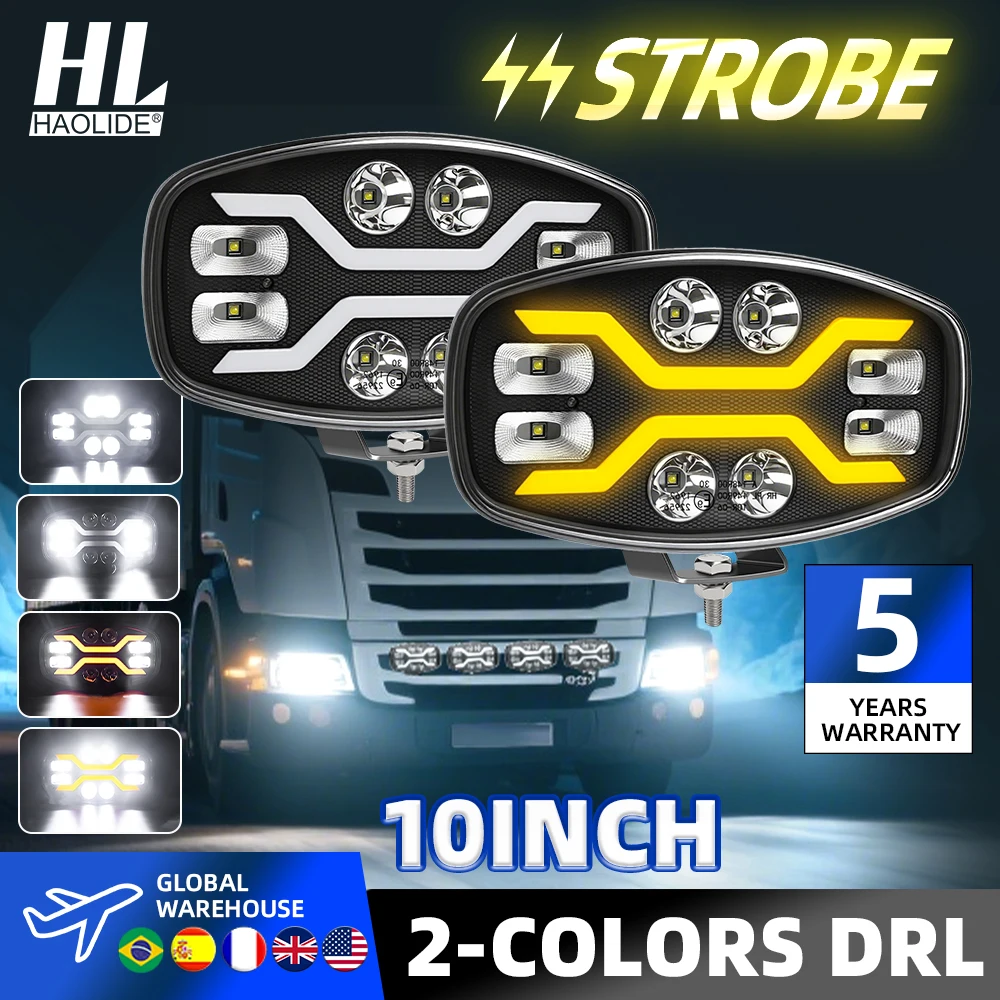 HAOLIDE NUOVA Barra Luminosa a LED da Lavoro 400W Faretto DRL Luce per Auto 10 Pollici per 4x4 Fuoristrada SUV ATV Camion Escavatore Bianco Ambra DRL Flash