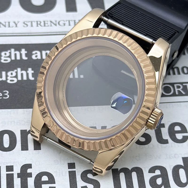 NH35 316L Stainless Steel 36mm/39mm RoseGold Triangle Pattern Sapphire Magnifying Glass Watch Case Fit NH35/NH36 Movement