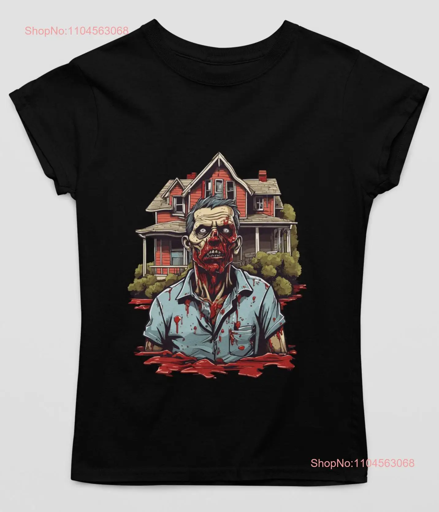 Terrifying T shirt Bloody Zombie for Fright Season long or short sleeves