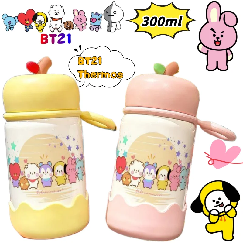 

Термокружка BT21 Koya RJ Shooky Chimmy Cooky с креативным дизайном, аниме-принтом, большой вместимостью, портативная, прямая форма.