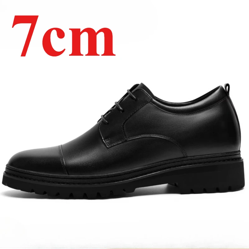 Men's Dress Shoes 7cm Wedding Elevator Derby Shoes Male Genuine Leather Business Breathable Comfortable Height Increasing Shoes