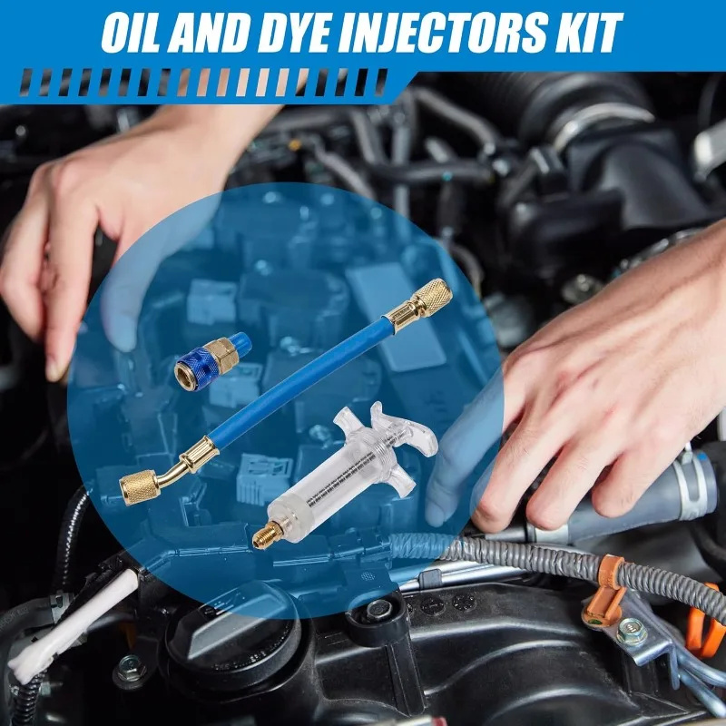 1/4 Inch Car AC Oil/Dye Injector 30ml 1oz Low Side Quick Coupler Adapter Automotive Air Conditioning Injection Syringe Tool Kit