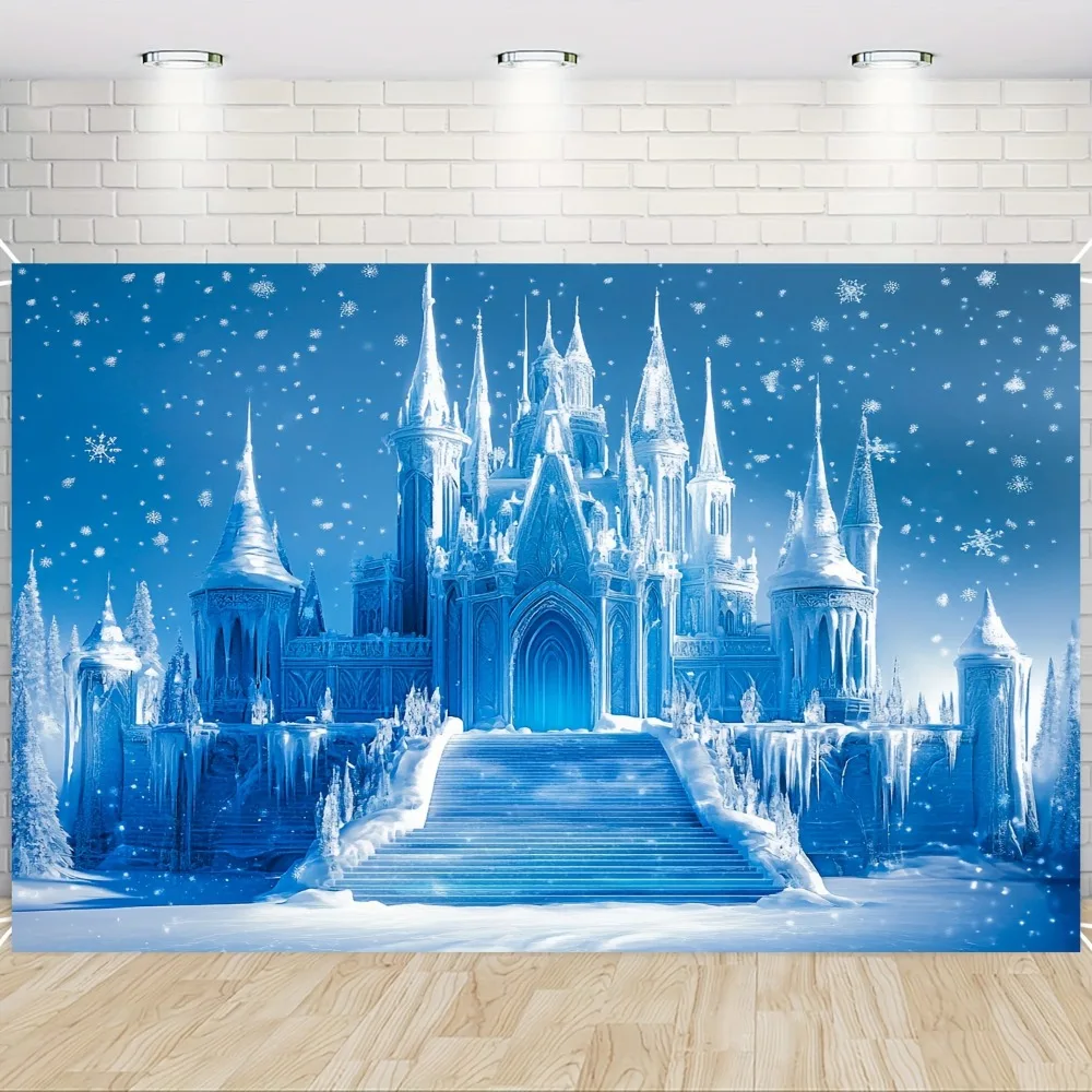 خلفية قلعة الشتاء المستوحاة من فروزن - خلفية تصوير لحفلات العطلات والمناسبات
